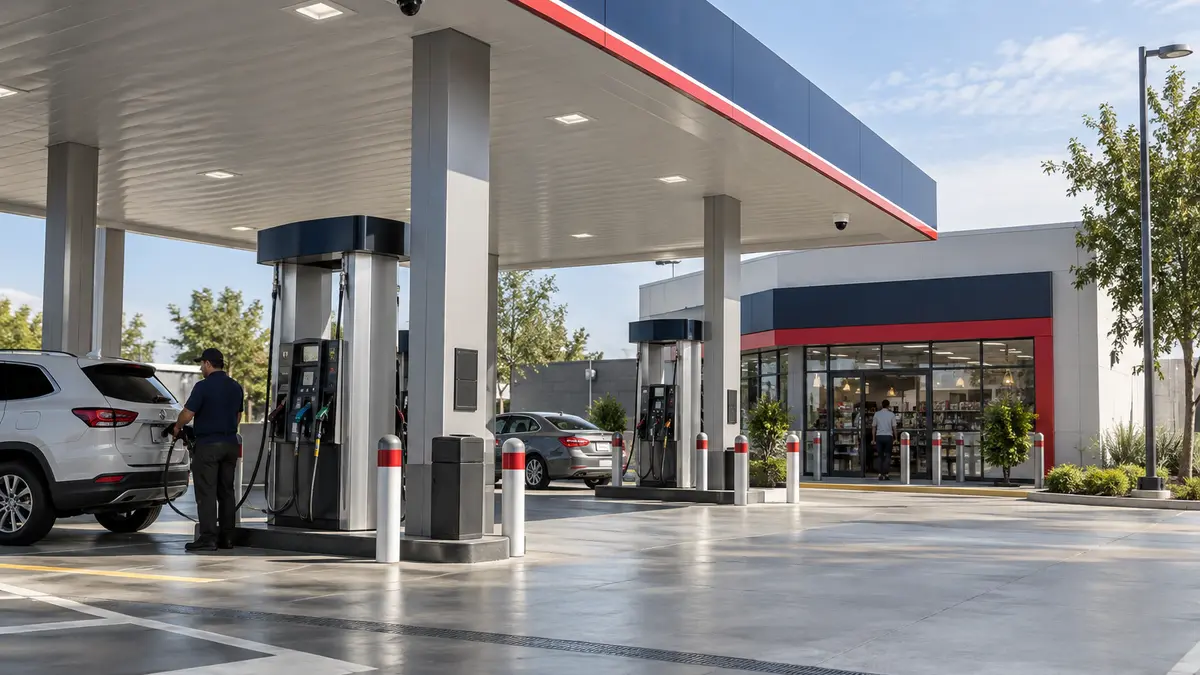 Estación de servicio moderna con infraestructura de seguridad